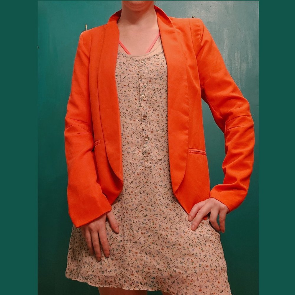 Poppy Red, Cropped, Tuxedo Style Blazer